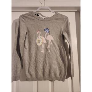 Women Talbots Lightweight Gray Flamingo Tie Back Long Sleeve Sweater-Size Small